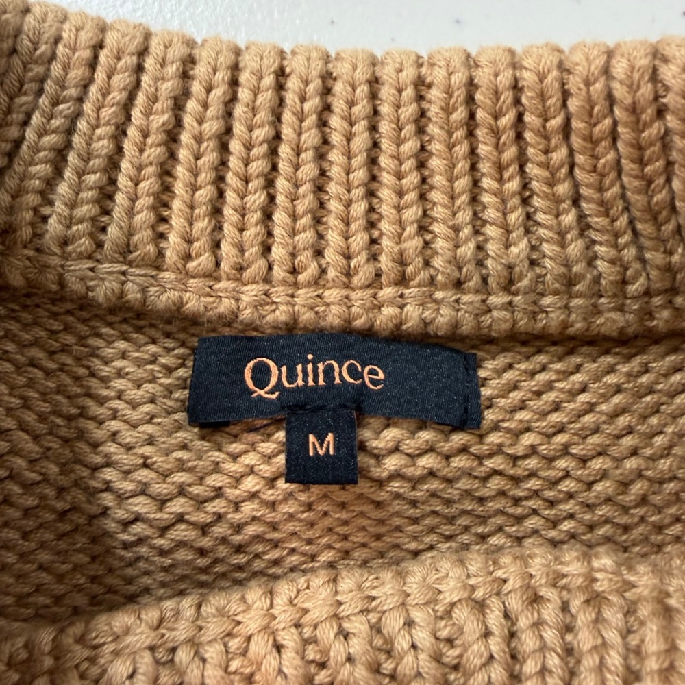 Quince Organic Cotton Boyfriend Crew Sweater Striped Camel Black Mens Medium - Picture 4 of 6